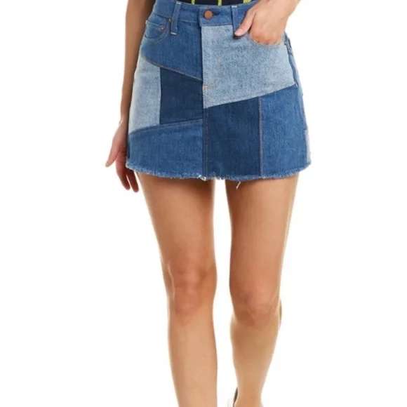 ALICE + OLIVIA • AO LA Blue Denim Patchwork A-Line Mini Skirt, XS - Picture 10 of 16